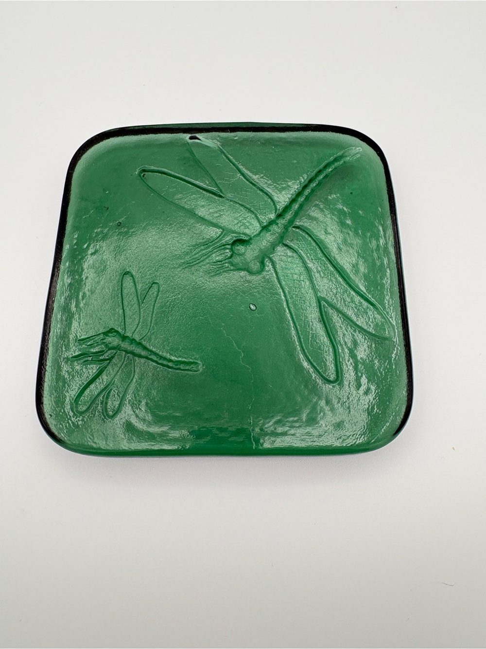 Dragonfly Green Art Glass Paperweight Tile Trivet